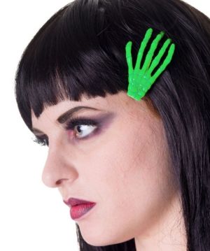 two Green Skeleton Hand Hair Clips