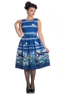 Deerest 1950s Blue Dress Montana Deer and Stag Hell Bunny