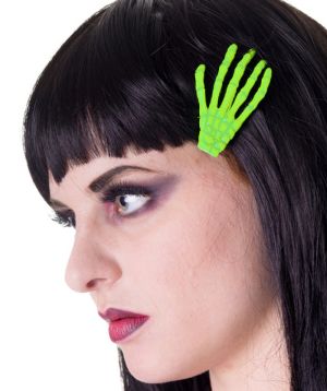 Neon Green Skeleton Hand Hair Clip
