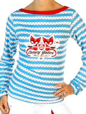 Luxury Galore White and Blue Stripy Shirt Pussy Deluxe