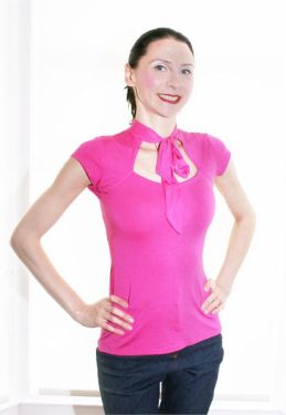 Karina Pink Tie Neck Rockabilly Top