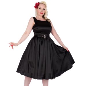 Rose Black Satin 50s Style Swing Dress