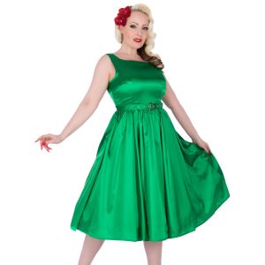 Rose Green Satin 50s Style Swing Dress