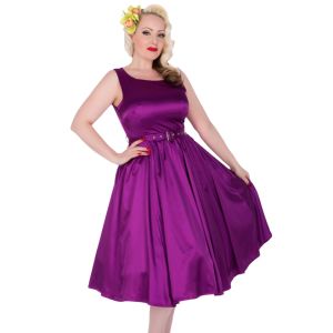 Rose Purple Satin 50s Style Swing Dress