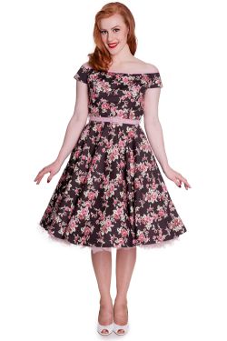 Rosie 1950s Style Pink and Brown Swing Dress