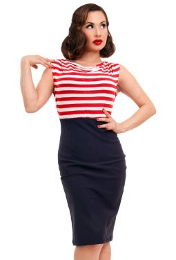 Sally Red Stripe Pencil Dress at Retro Vixens vintage inspired clothing