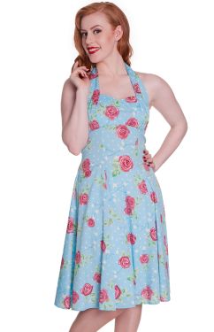 Sharon tender blue halter dress at Retro Vixens