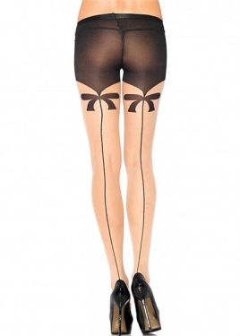 Nude Tights with Contrast Panty Backseam and Bows Leg Avenue 7277