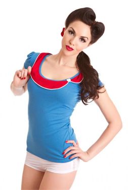Side Collar Blue Top at Retro Vixens Rockabilly clothing.