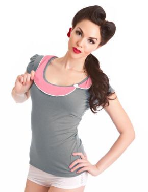 Side Collar Tender Grey Top at Retro Vixens Rockabilly clothing.
