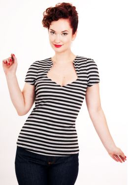 Rock Steady Sneaky Black and White Striped Top at Retro Vixens