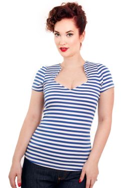 Rock Steady Sneaky Preview Blue and White Striped Top at Retro Vixens