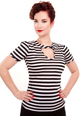 Sneaky Preview Black and White Striped Top at Retro Vixens
