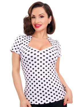 Sophie white polka dot top at Retro Vixens pin-up clothing