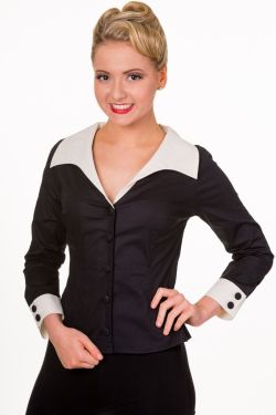 Wide Collar Black Fitted Shirt